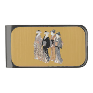 Group of Vintage Japanese Geisha Women Gunmetal Finish Money Clip