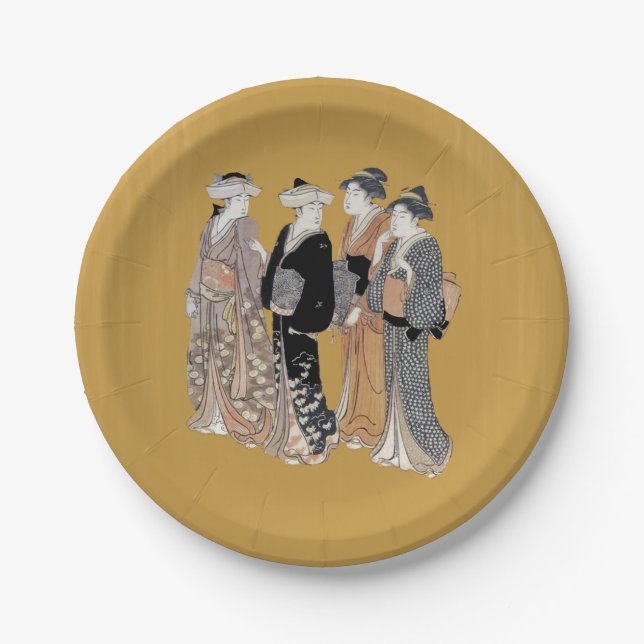 Group of Vintage Japanese Geisha Women Paper Plates (Front)
