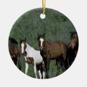 Group of Wild Mustang Horses Ceramic Ornament