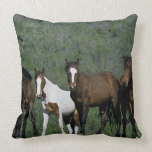 Group of Wild Mustang Horses Throw Pillow
