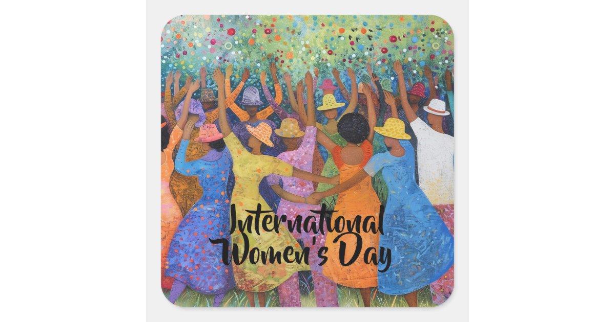 Participate Sticker Group of Women Celebrating Participating Square Sticker | Zazzle