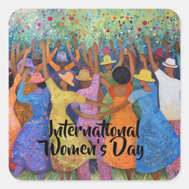 Group of Women Celebrating Participating Square Sticker (Front)
