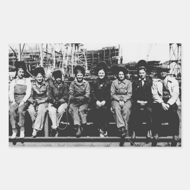 Group of Women Welders During World War Two Rectangular Sticker (Front)