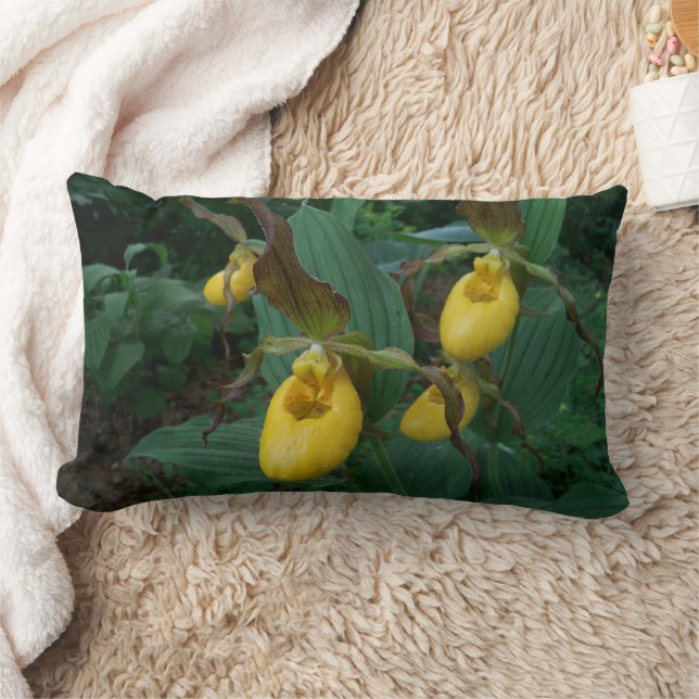Group Of Yellow Lady's Slipper Orchid Flowers Lumbar Pillow (Blanket)