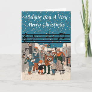 Group Old Time Christmas Carolers Musicians Snow Holiday Card