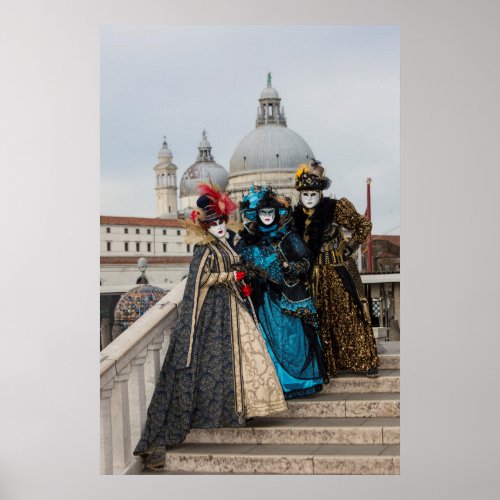 Group On Bridge At Carnival Venice Poster