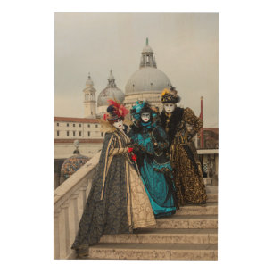Group On Bridge At Carnival, Venice Wood Wall Art
