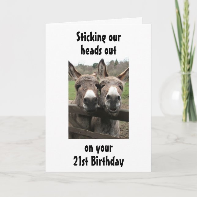 GROUP OR COUPLE DONKEY HAPPY *21st*  Birthday Card (Front)