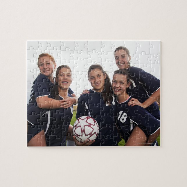 group portrait of teen girl soccer players jigsaw puzzle (Horizontal)