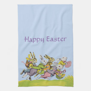 Group Running Easter Rabbits in Pastel Clothes Towel