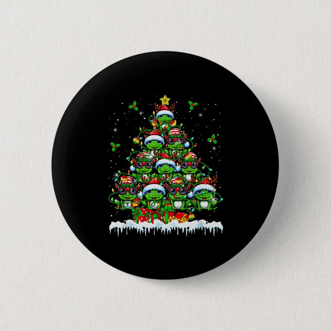 Group Santa Reindeer Elf Frogs Xmas Tree Colorful  Button (Front)