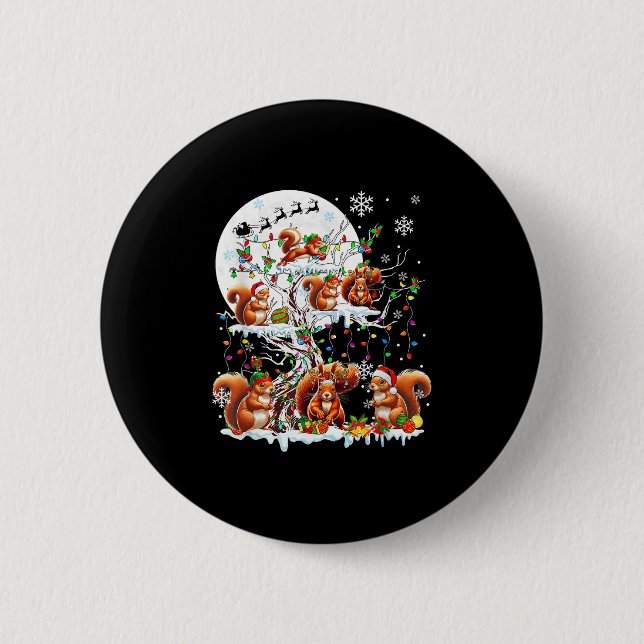 Group Santa Reindeer Elf Squirrels On Tree Christm Button (Front)