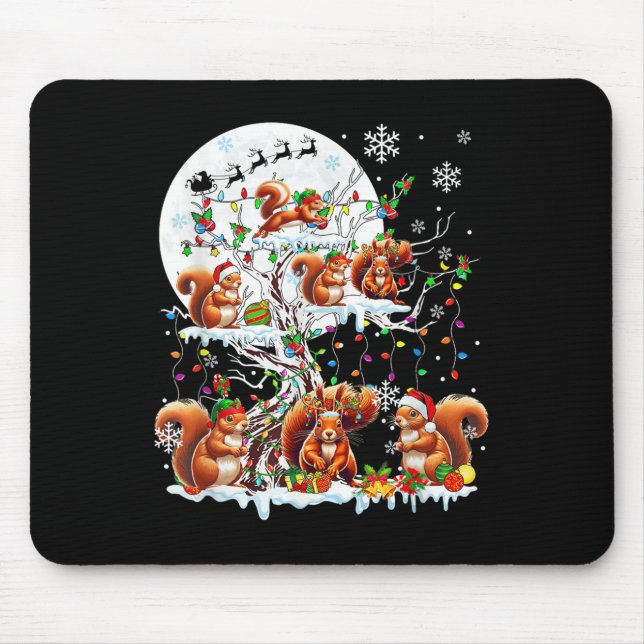 Group Santa Reindeer Elf Squirrels On Tree Christm Mouse Pad (Front)