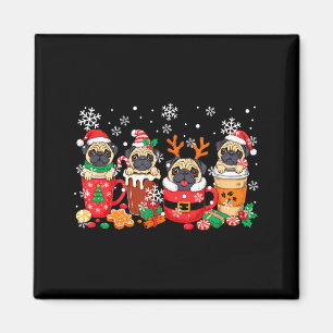 Group Santa Reindeer Pugs In Coffee C Christmas  Magnet