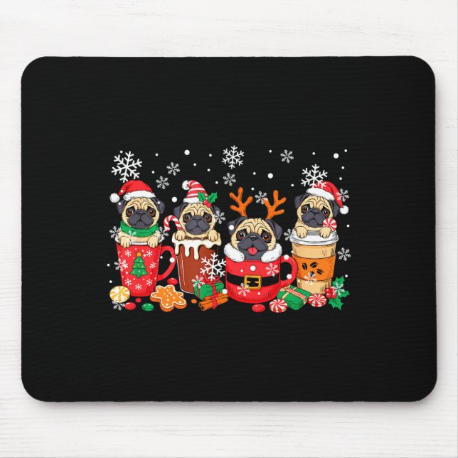 Group Santa Reindeer Pugs In Coffee C Christmas  Mouse Pad (Front)