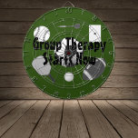 Group Therapy Starts Now Green Black Typography Dart Board<br><div class="desc">Sports and Games keep us moving.  Getting outside,  testing your skills,  laughing and talking is great therapy for anyone.</div>