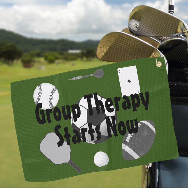 Group Therapy Starts Now Green Black Typography Golf Towel (Creator Uploaded)
