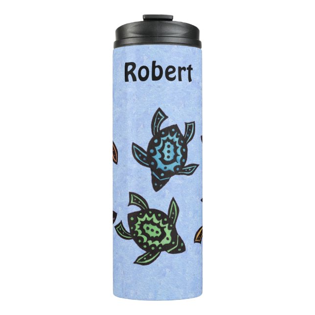 Group Turtles Brightly Colored Abstract Shells Thermal Tumbler (Front)
