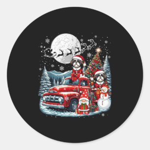 Group Xmas Gnome Snowman Santa Shih Tzus On Ckup T Classic Round Sticker