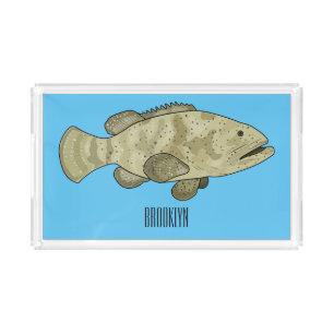 Grouper fish cartoon illustration acrylic tray