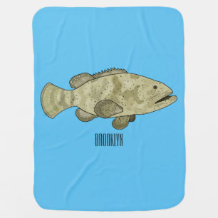Grouper fish cartoon illustration baby blanket