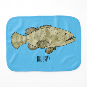 Grouper fish cartoon illustration baby burp cloth