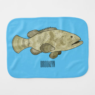 Grouper fish cartoon illustration baby burp cloth