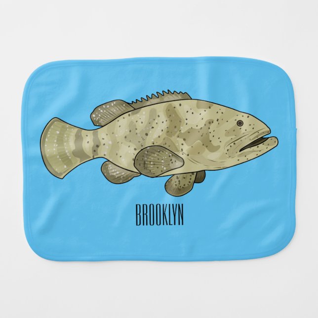 Grouper fish cartoon illustration baby burp cloth (Front Horizontal)