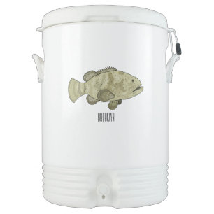 Grouper fish cartoon illustration beverage cooler