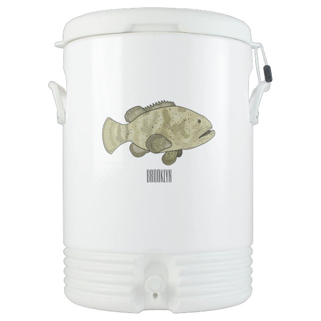 Grouper fish cartoon illustration beverage cooler (Front)