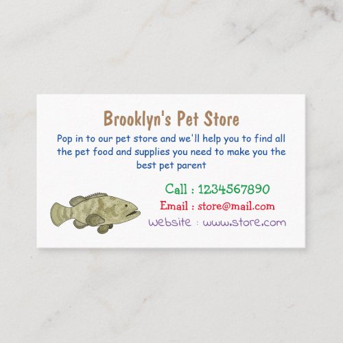 Grouper fish cartoon illustration business card