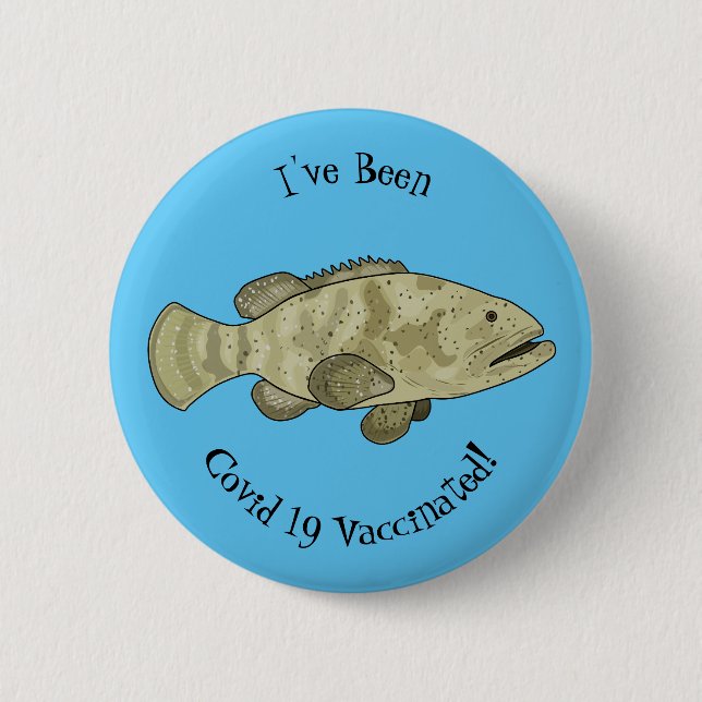 Grouper fish cartoon illustration button (Front)