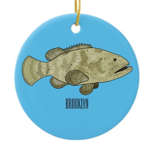 Grouper fish cartoon illustration ceramic ornament