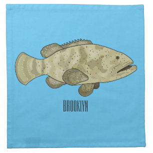 Grouper fish cartoon illustration cloth napkin