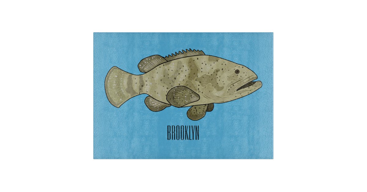 Grouper fish cartoon illustration cutting board | Zazzle
