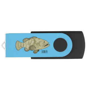 Grouper fish cartoon illustration flash drive