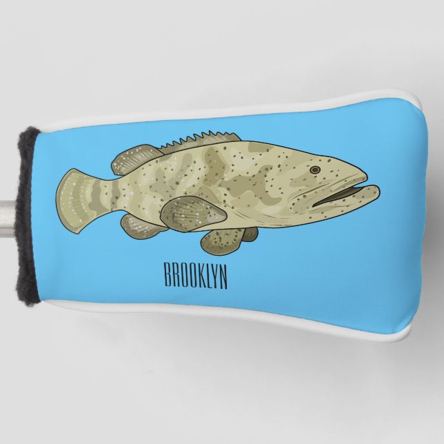 Grouper fish cartoon illustration golf head cover (Front)