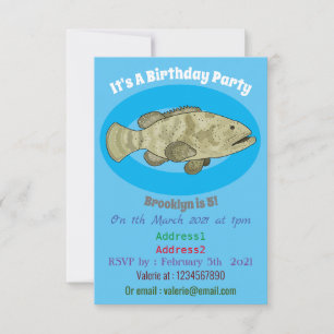 Grouper fish cartoon illustration invitation