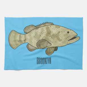 Grouper fish cartoon illustration kitchen towel