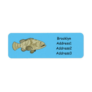 Grouper fish cartoon illustration label