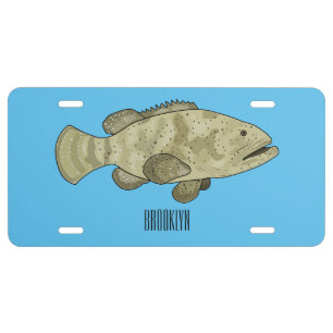 Grouper fish cartoon illustration license plate