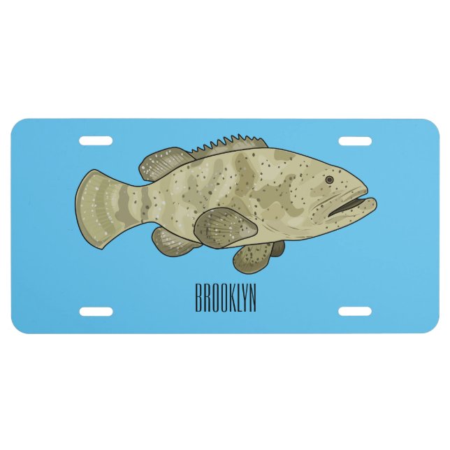Grouper fish cartoon illustration license plate (Front)