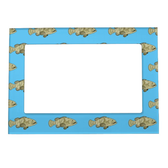 Grouper fish cartoon illustration magnetic frame (Front)