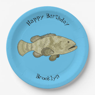 Grouper fish cartoon illustration paper plates