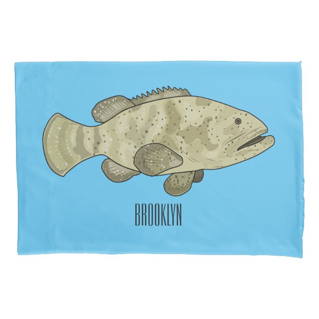 Grouper fish cartoon illustration pillow case (Front)