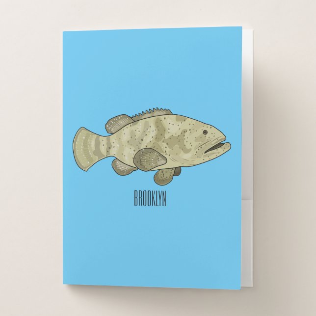 Grouper fish cartoon illustration pocket folder (Front)