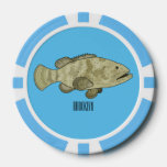 Grouper fish cartoon illustration poker chips
