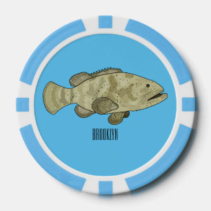 Grouper fish cartoon illustration poker chips