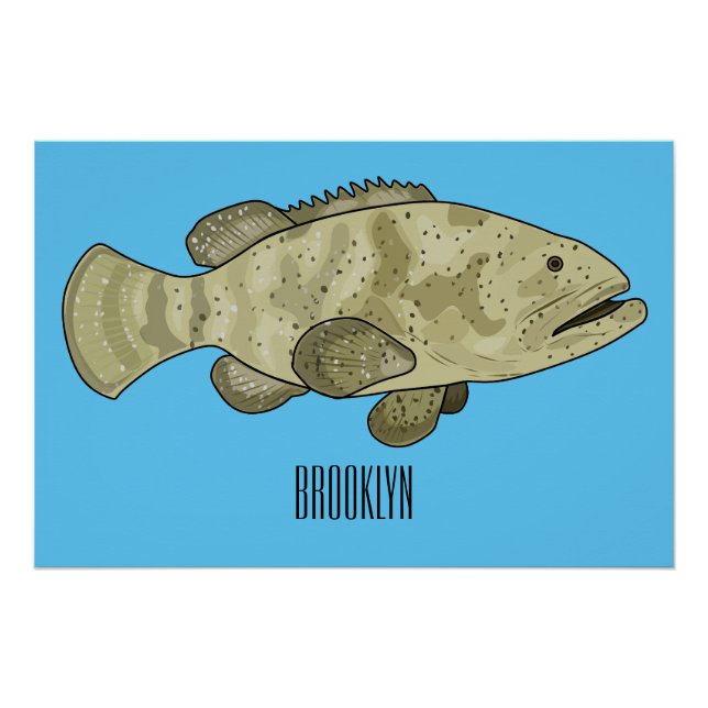 Grouper fish cartoon illustration poster (Front)