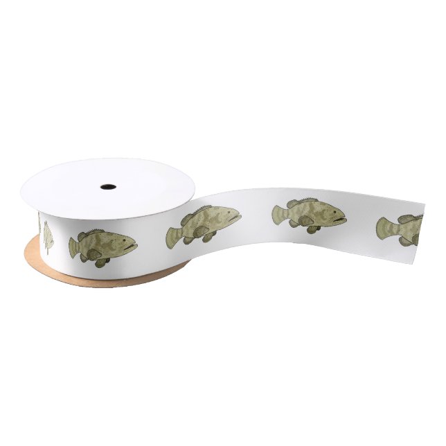 Grouper fish cartoon illustration satin ribbon (Spool)